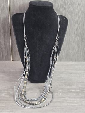 SILPADA N2249 28” Shell Seed Bead Necklace Multi Strand Sterling Silver Cord